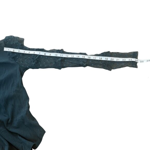 Free People Women's Kiss Kiss Mesh Ruffle Ribbed Long Sleeve Top Green Size XXS - Picture 9 of 10